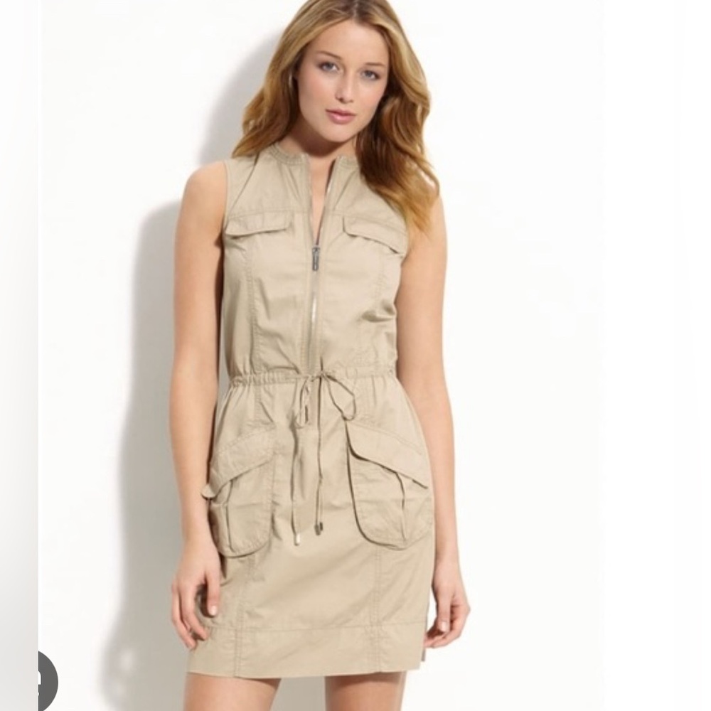 Michael Kors Khaki Beige Safari Utility Sleeveless Shirtdress